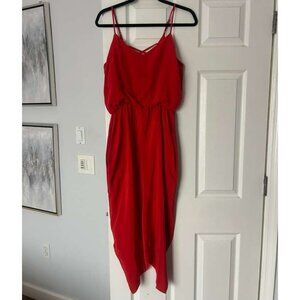 Myne Asymmetrical Red Spaghetti Strap Dress 100% silk S